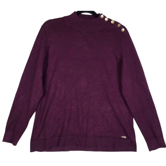 Calvin Klein Womens Sz L Burgundy Purple Knit Pullover Sweater Mock Neck NWOT - Picture 1 of 7